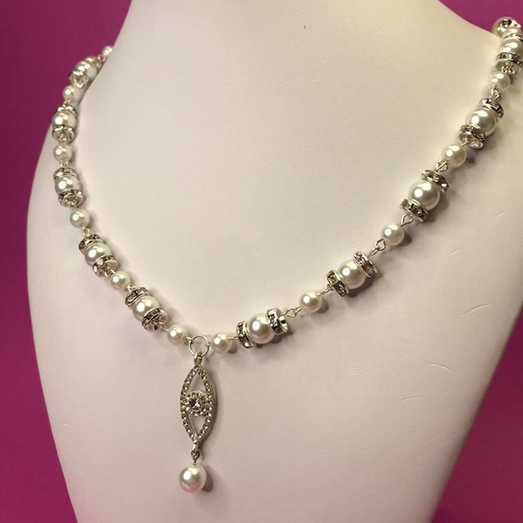 Handmade NWT Evil Eye Rhinestones & Pearls Necklace 🦄3 for $15 or 4 for $20 🦄 - Picture 6 of 7